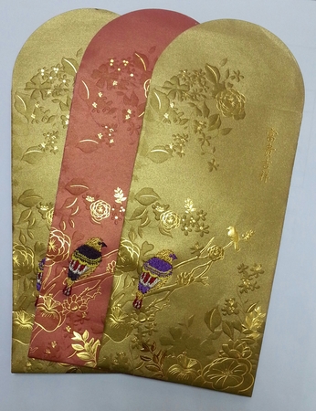 富貴吉祥・刺繡緞面利是封 黃色 紅色