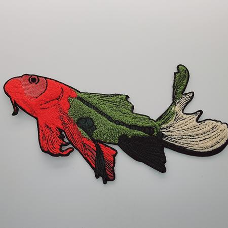 撞色錦鯉 毛巾繡紅綠白色