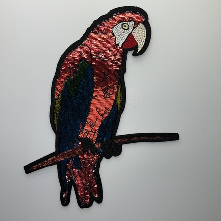 紅色，深藍、墨綠漸變鸚鵡 珠片繡