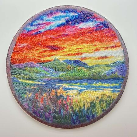 印象派自然風景 毛巾繡花