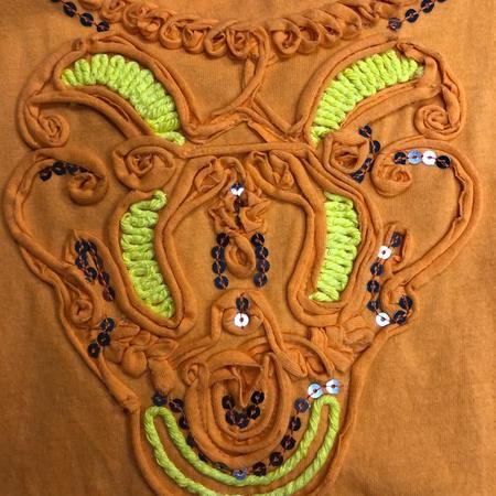 暖調橘色 繩繡 亮片金屬點綴