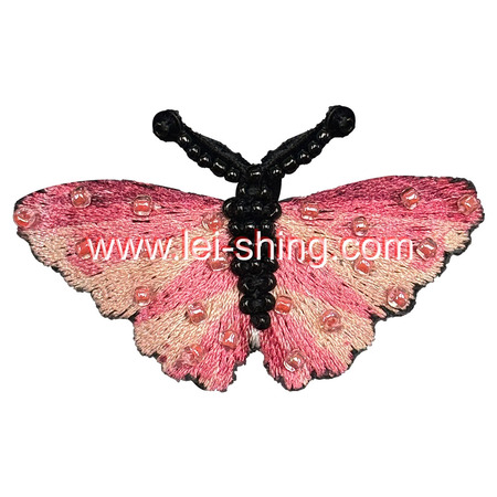 繡花底數碼印加手工釘珠蝴蝶 黃粉色