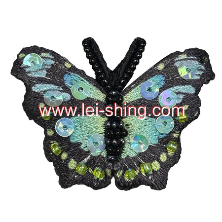 繡花底數碼印加手工釘珠蝴蝶 綠色