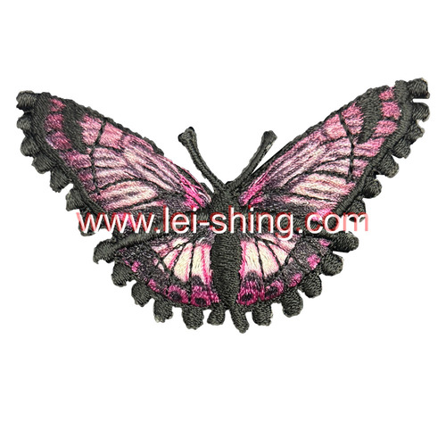 繡花底數碼印蝴蝶 波點邊 粉色