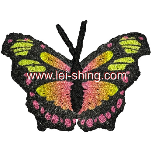 繡花底數碼印蝴蝶 黃粉色