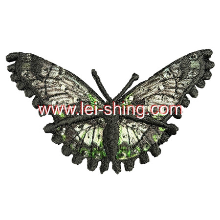 繡花底數碼印蝴蝶 波點邊 綠色