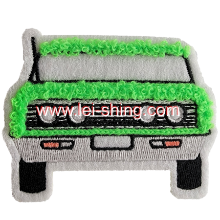 螢光毛絨汽車 毛巾繡綠色