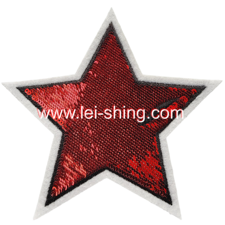 經典五角星 紅色 珠片繡