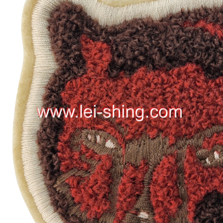 野性狼頭 毛巾繡 紅棕色