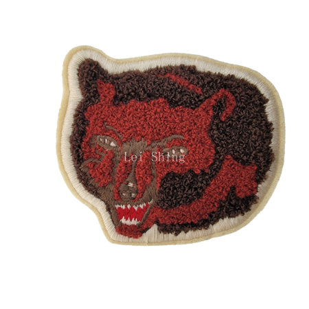 野性狼頭 毛巾繡 紅棕色